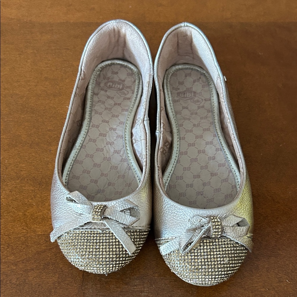 Bibi  Gold  Bow-Embellished Flats